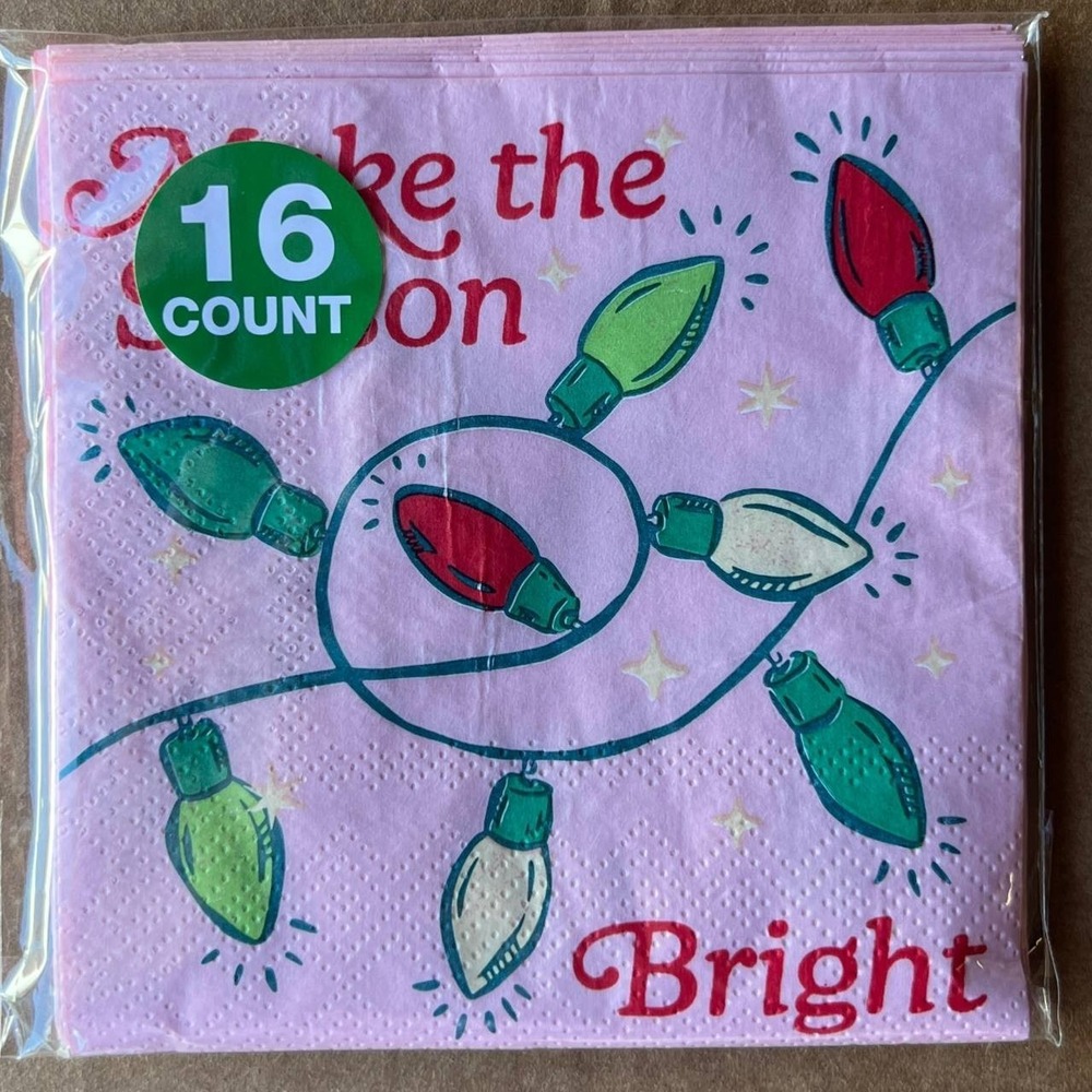 7 Pack Make The Season Bright Beverage Napkins 16 Count 2-Ply 9.84" 112 Total